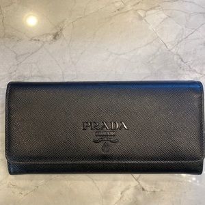 Prada Large Black Leather Saffiano Wallet